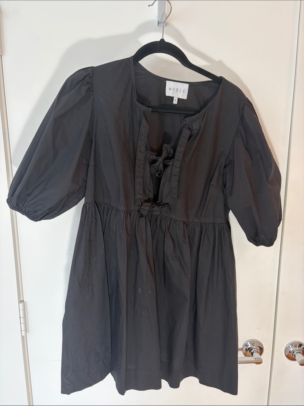 MARBLE Black Puff-Sleeve Tie-Front Kids Dress